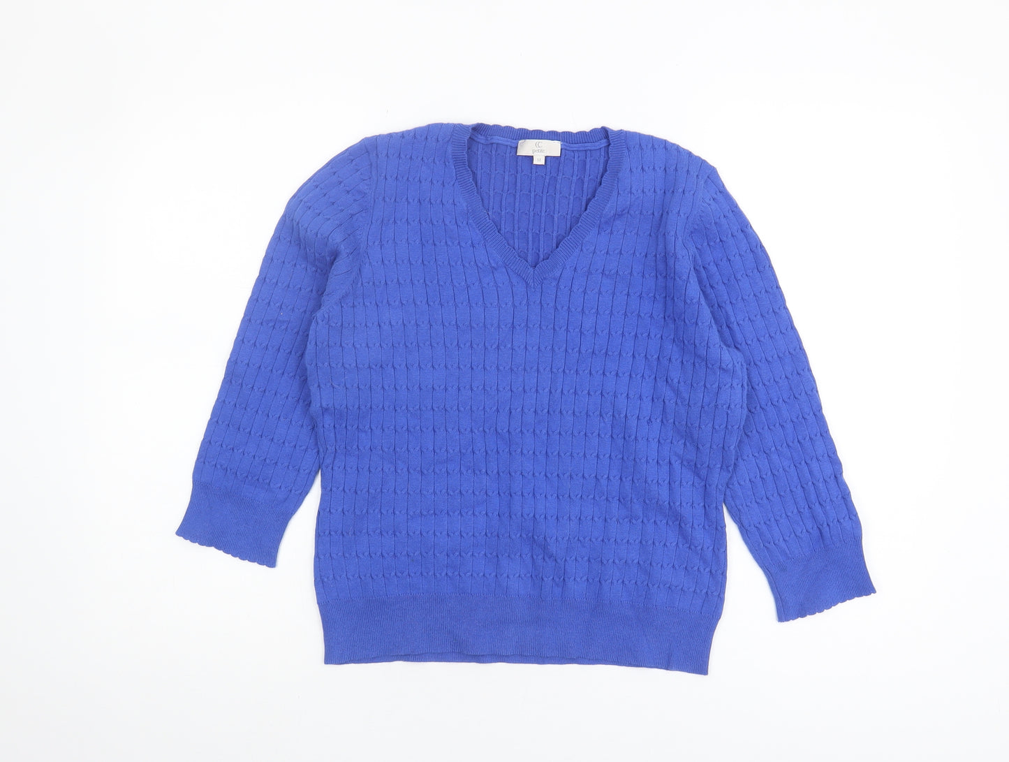 CC Country Casuals Petite Women's Blue Cable-Knit Pullover Jumper M