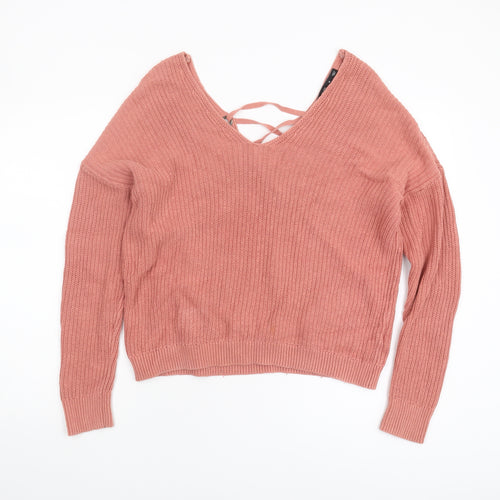 Karen Millen Women's Pink V-Neck Knit Jumper - M