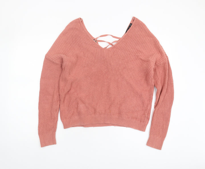 Karen Millen Women's Pink V-Neck Knit Jumper - M