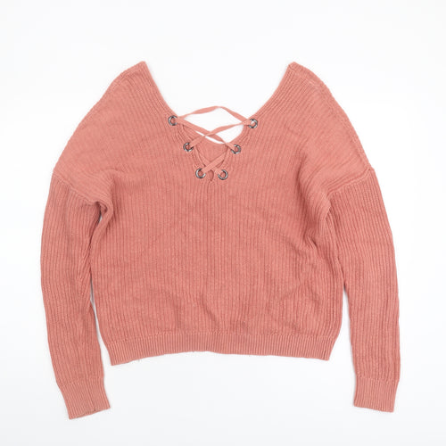 Karen Millen Women's Pink V-Neck Knit Jumper - M