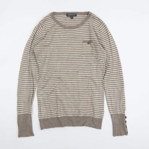 Warehouse Women’s Beige Striped Jumper Size 8