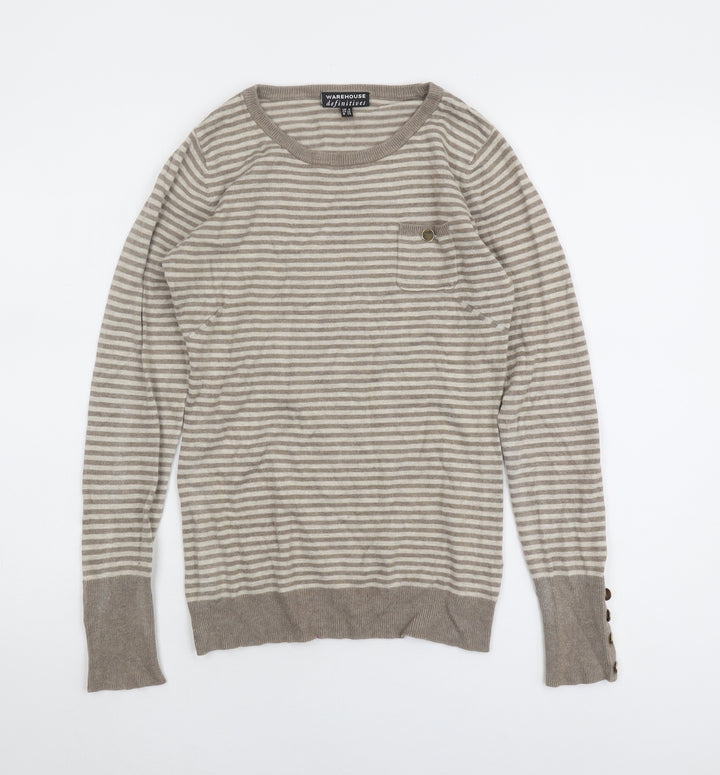 Warehouse Women’s Beige Striped Jumper Size 8