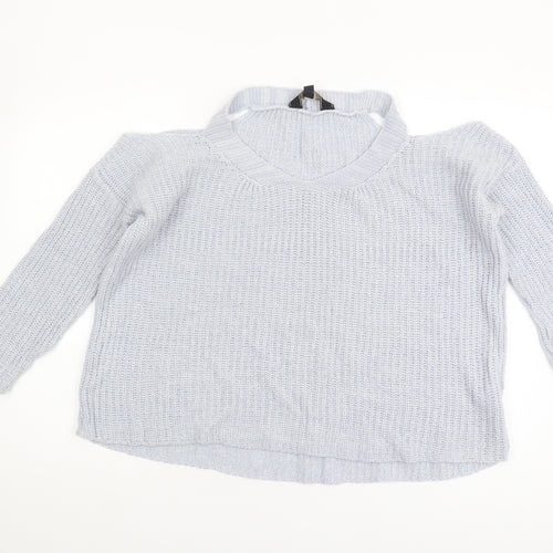 Lipsy Women’s Grey Knit Jumper M V-Neck Pullover