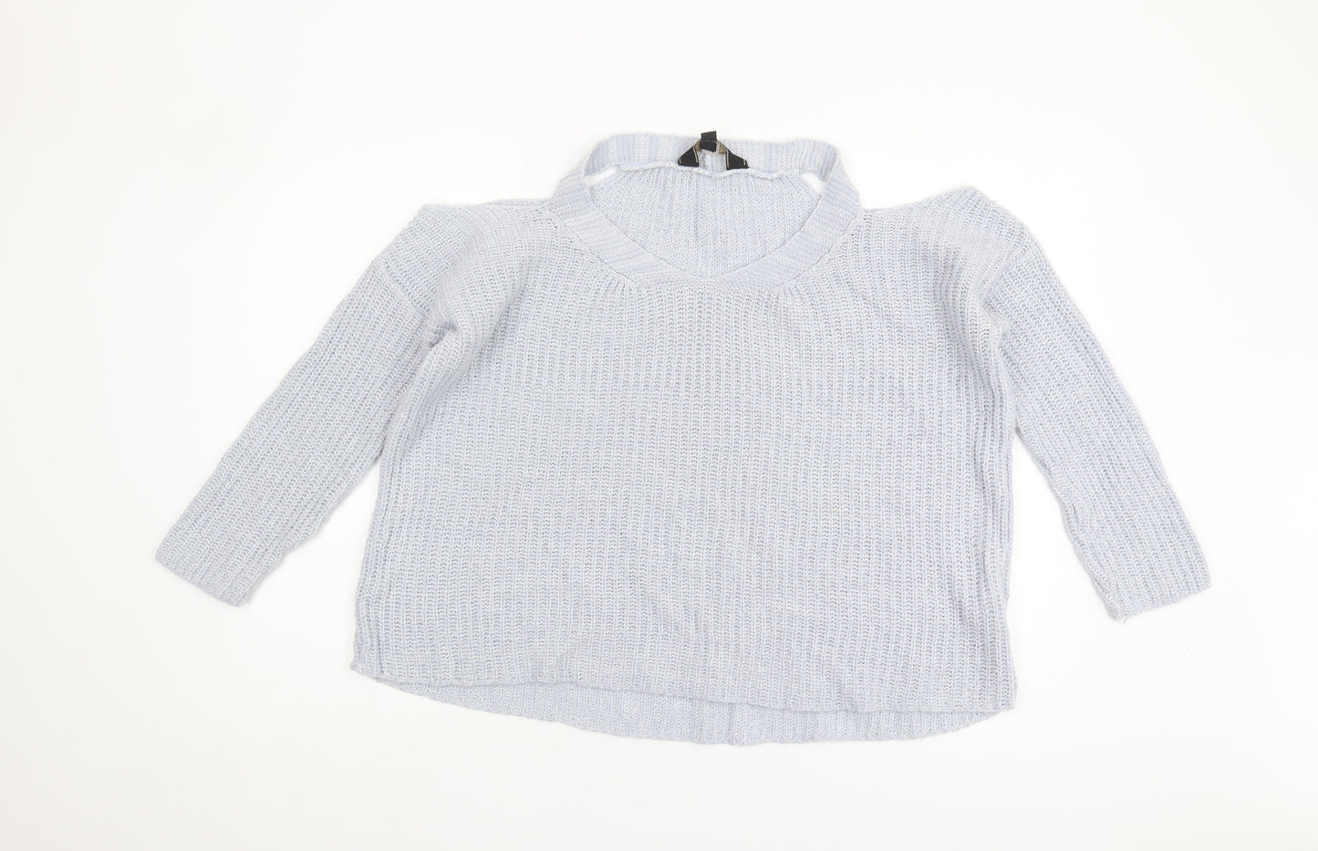 Lipsy Women’s Grey Knit Jumper M V-Neck Pullover