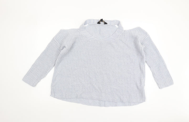Lipsy Women’s Grey Knit Jumper M V-Neck Pullover