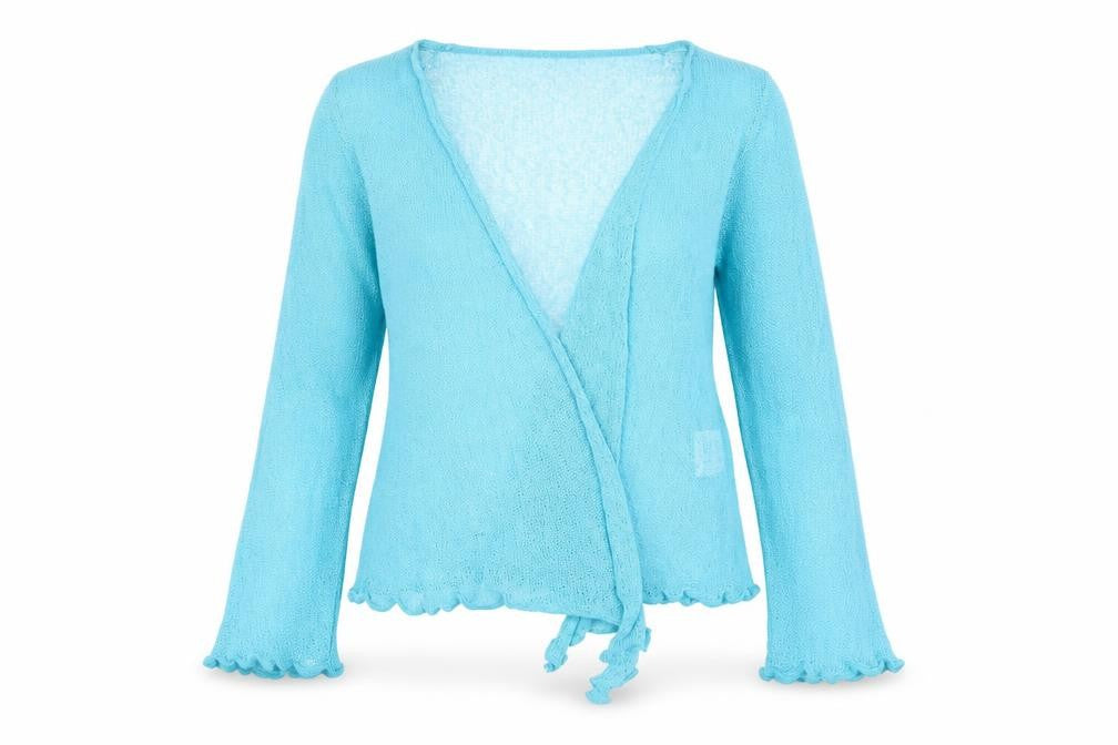 Front view of Isle Women's Blue Wrap Jumper L