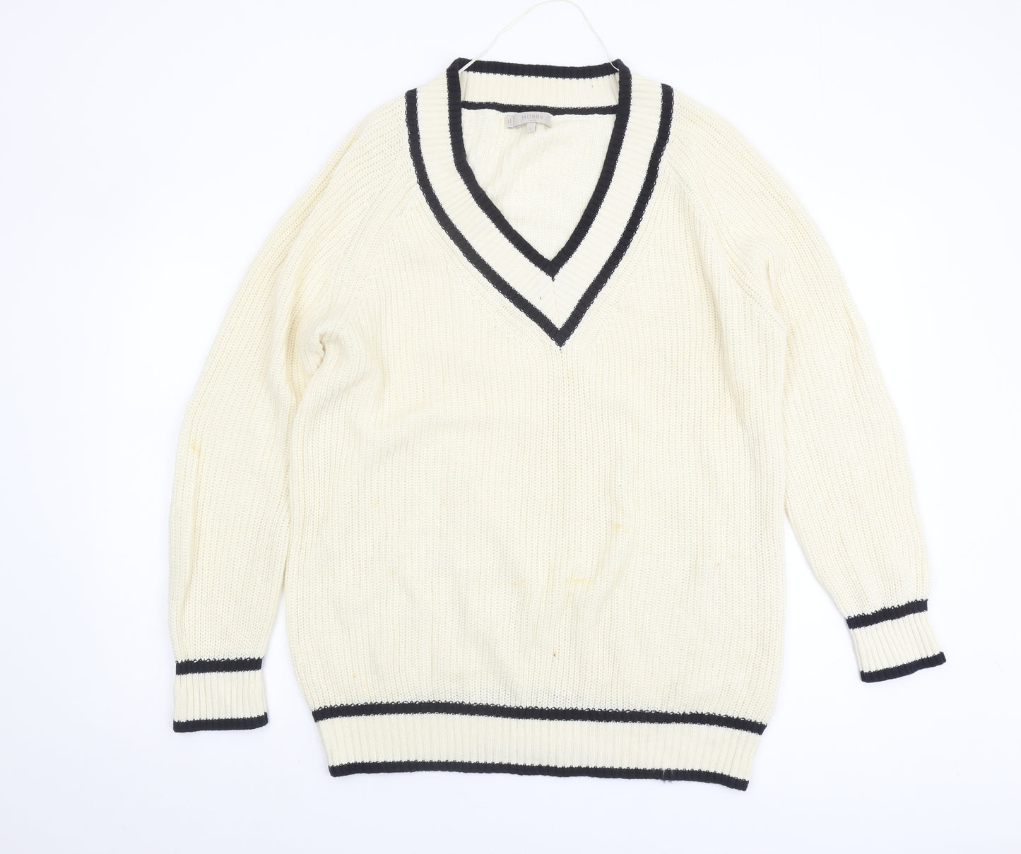 Hobbs Women's Ivory V-Neck Cotton Jumper, Size L