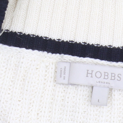 Hobbs Women's Ivory V-Neck Cotton Jumper, Size L