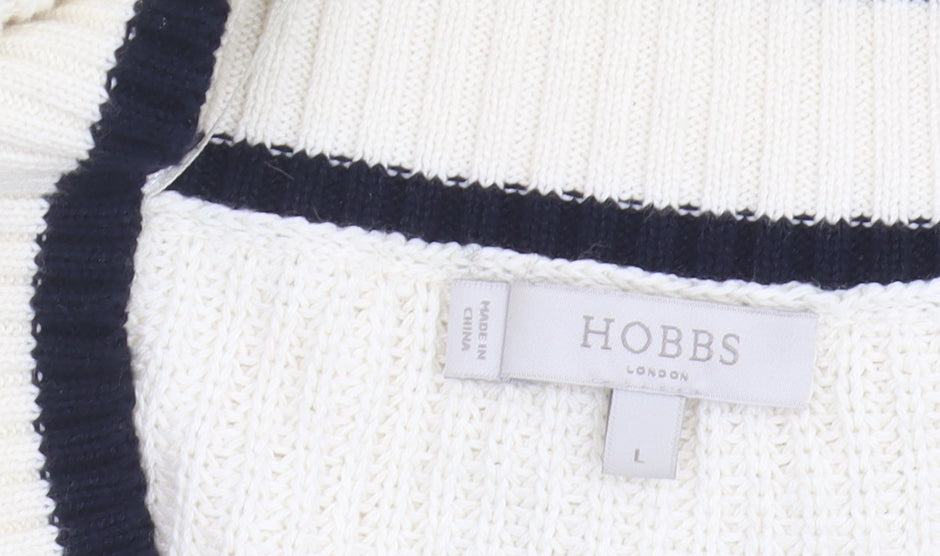Hobbs Women's Ivory V-Neck Cotton Jumper, Size L