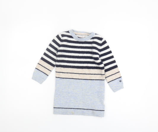 FatFace Girls Striped Pullover Jumper - Blue, Beige, 5-6 Years