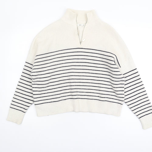 MNG Women's Ivory Striped High Neck Pullover Jumper