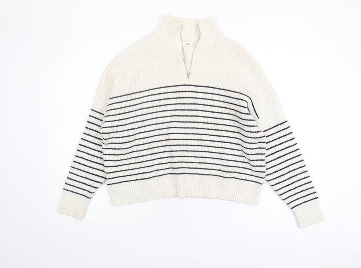 MNG Women's Ivory Striped High Neck Pullover Jumper