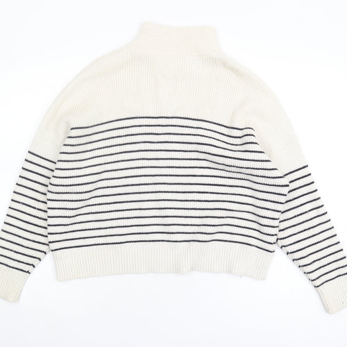 MNG Women's Ivory Striped High Neck Pullover Jumper