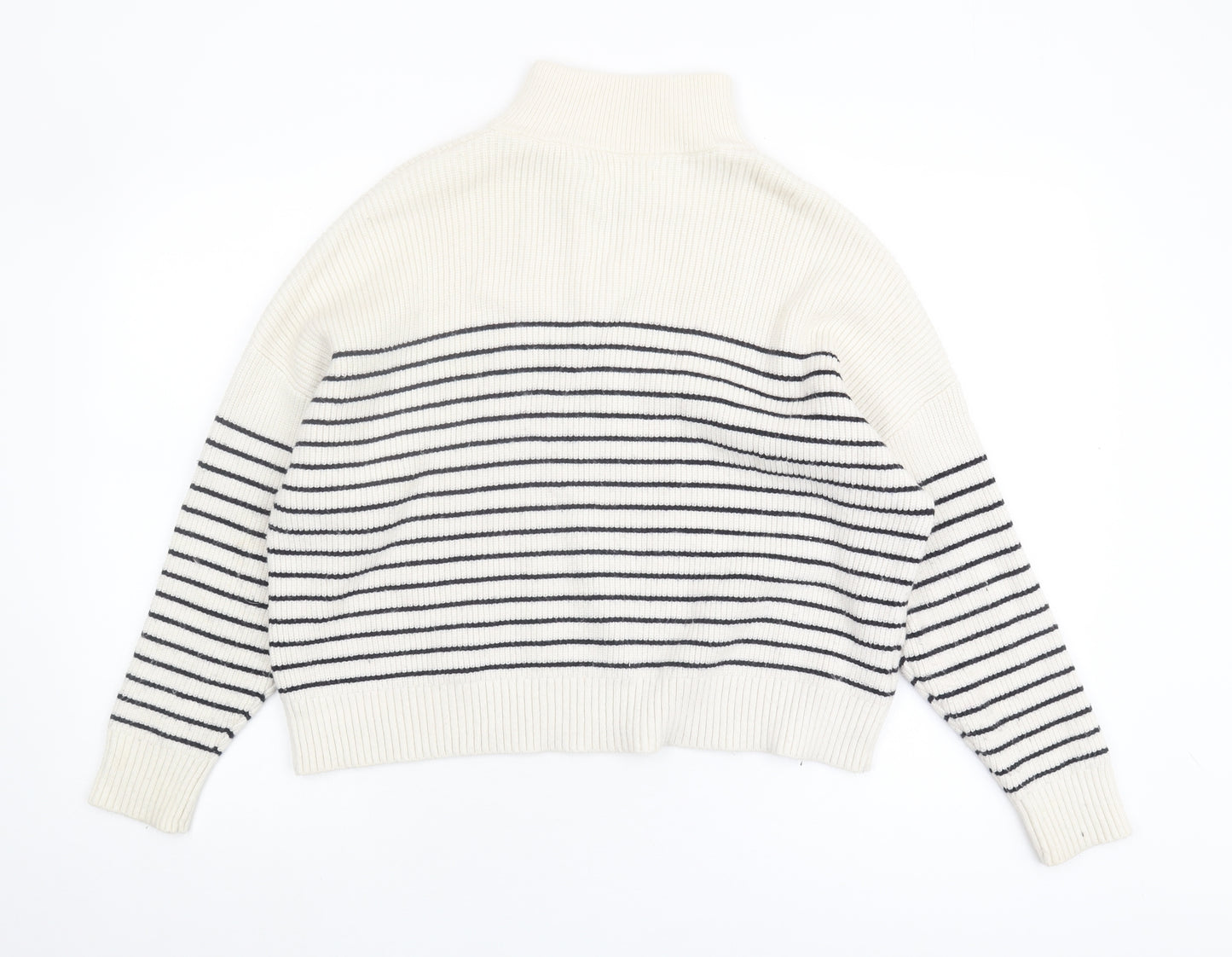 MNG Women's Ivory Striped High Neck Pullover Jumper