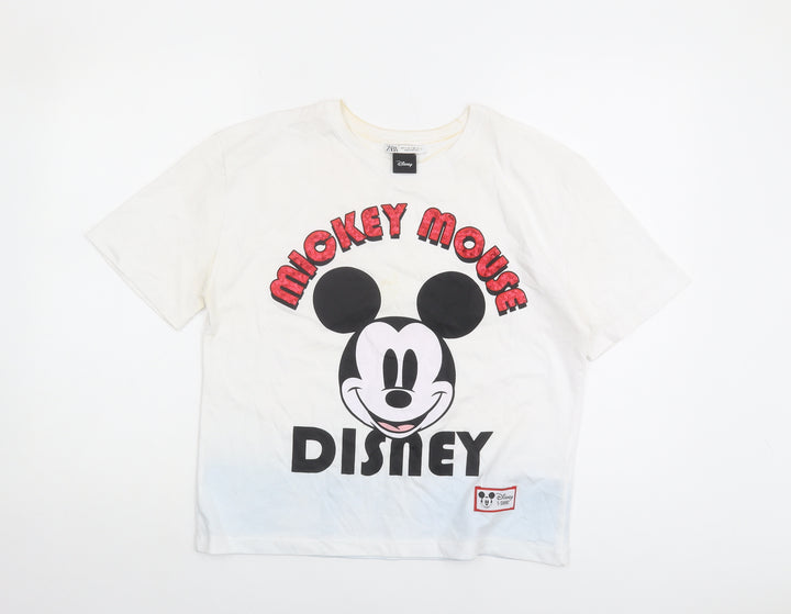 Zara Disney Women's White Mickey Mouse T-Shirt Size 8