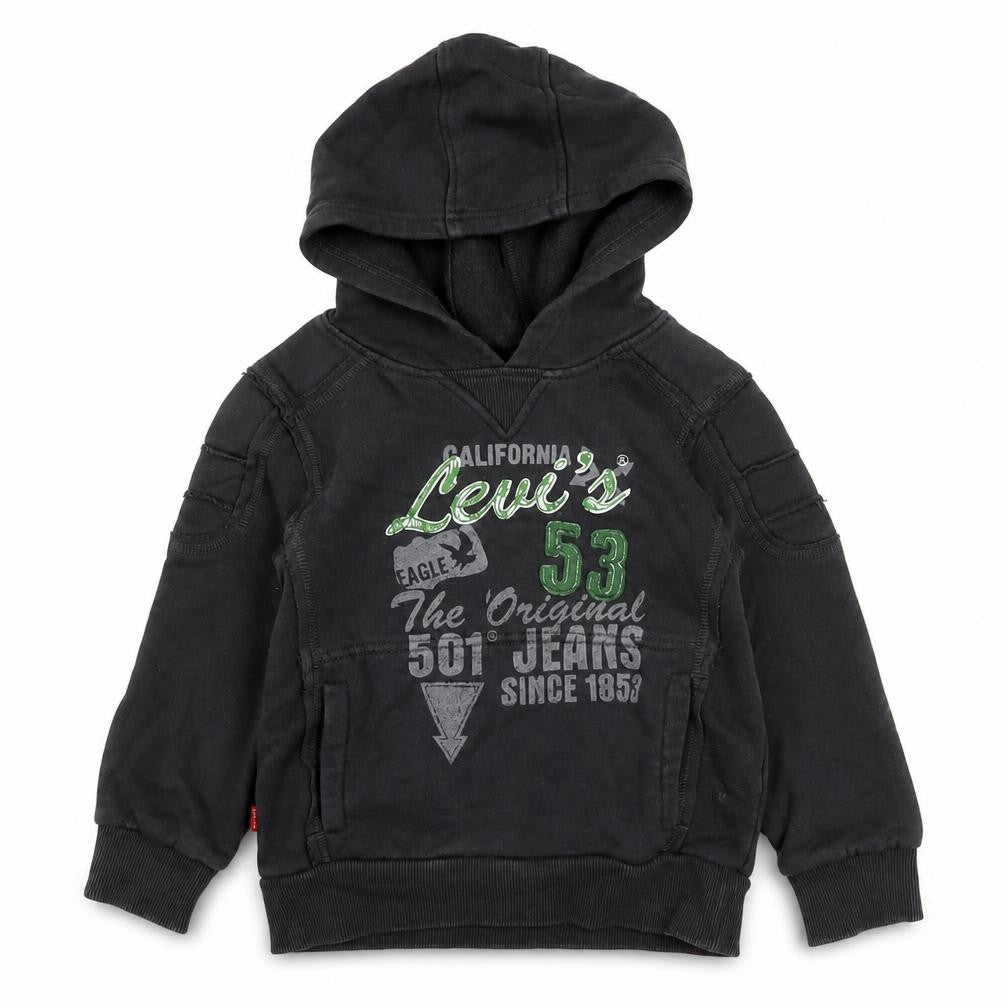 Front view of Levi's boys’ black hoodie, size 4, years, pullover style