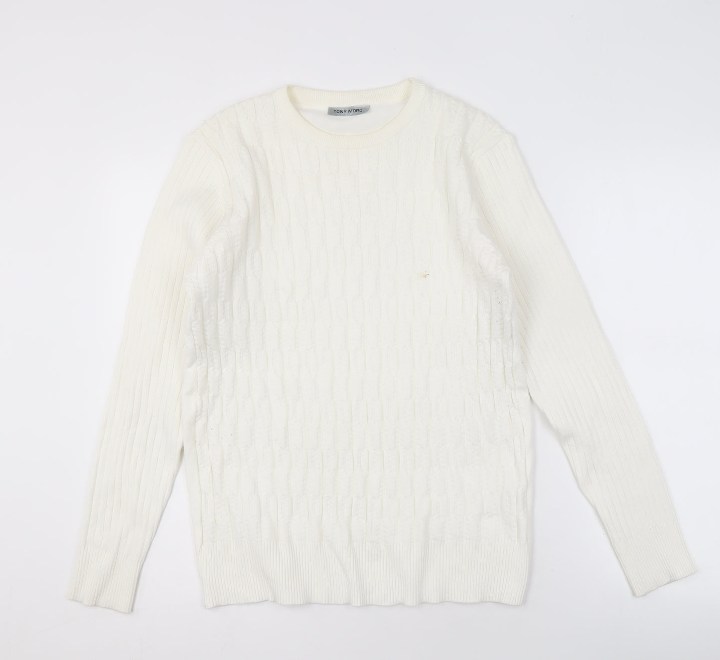 Tony Moro Men's Ivory Cable-Knit Pullover Jumper L