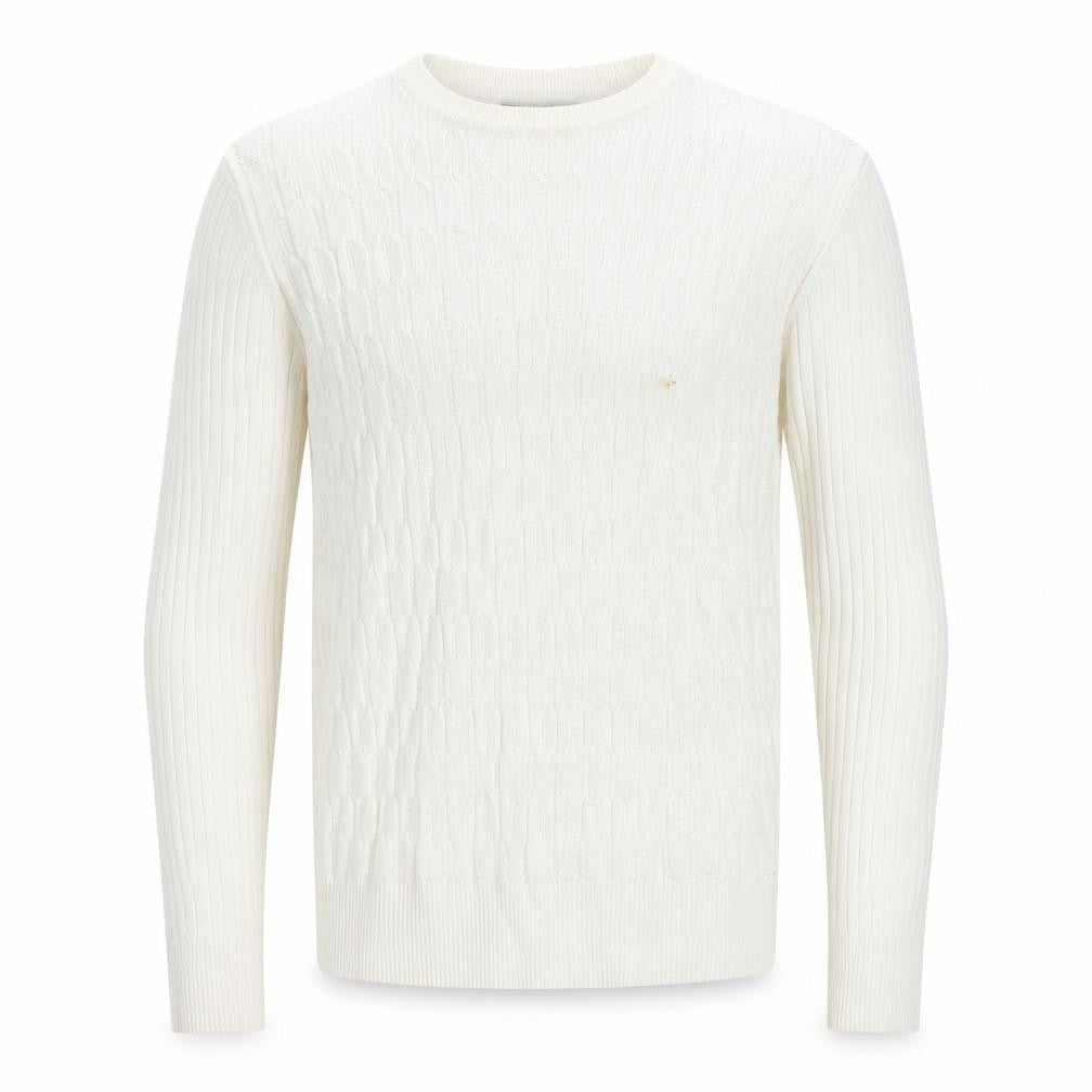 Front view of Tony Moro Men's Ivory Cable-Knit jumper L