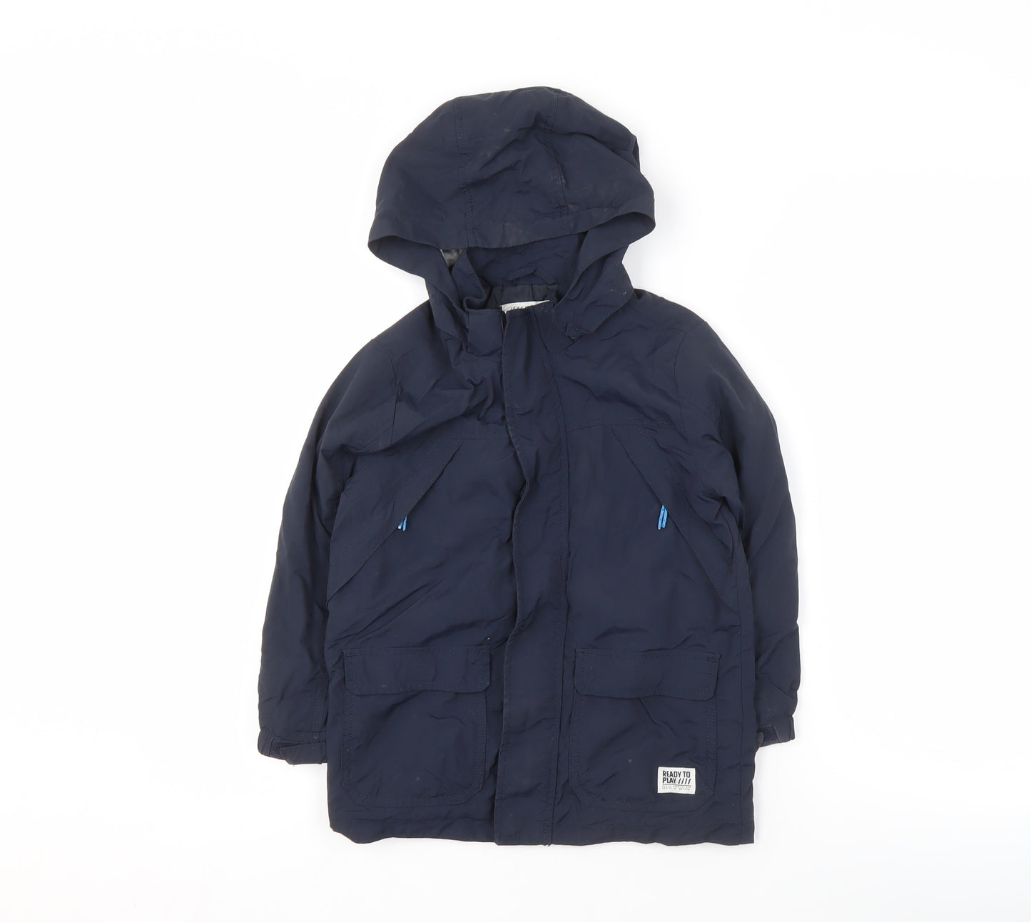 H&M Boys Blue Waterproof Hooded Parka Jacket 5-6 Years