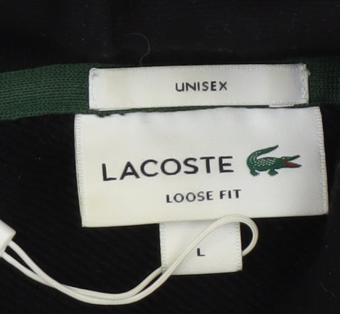 Lacoste Unisex Black Cotton Hoodie L Relaxed Fit