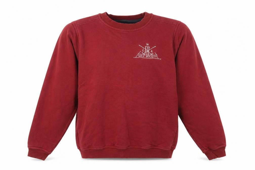 Front view of EWM unisex red pullover sweatshirt s casual