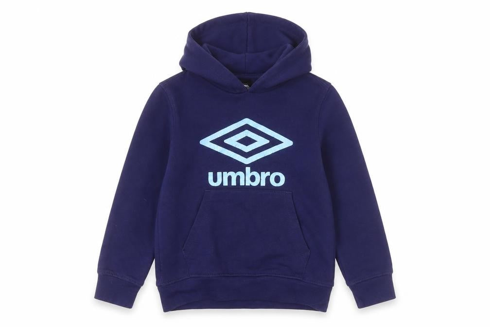 Front view of Umbro boys’ blue pullover hoodie, size 5-6, years