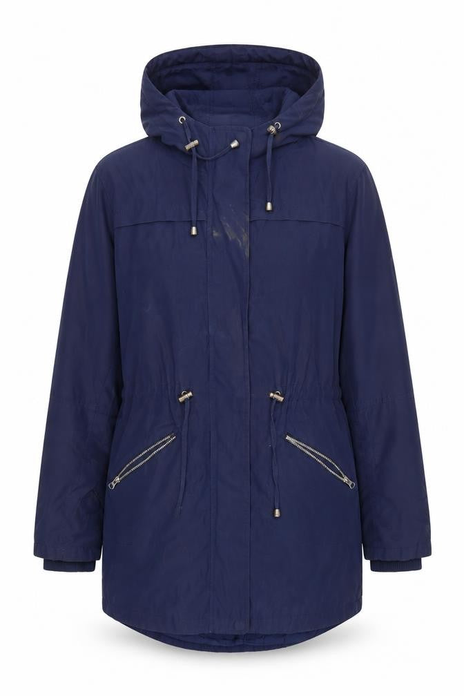 Front view of Oasis Women's Blue Anorak Jacket, size S, Hooded Casual