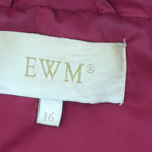 EWM Women's Red Quilted Long Jacket, Size 16, Casual Wear