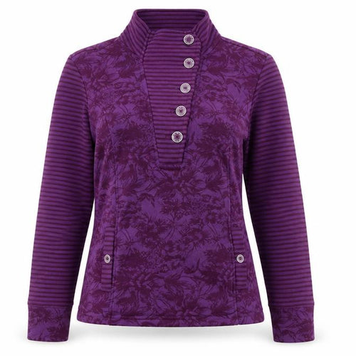 Marks and Spencer Women's Purple Floral Henley Sweatshirt, M