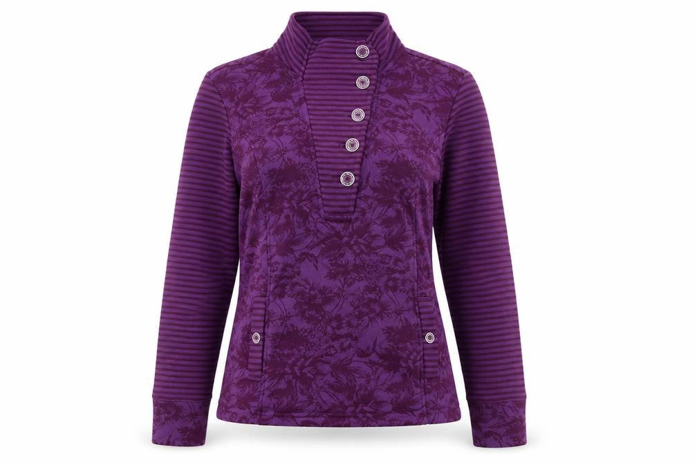 Marks and Spencer Women's Purple Floral Henley Sweatshirt, M
