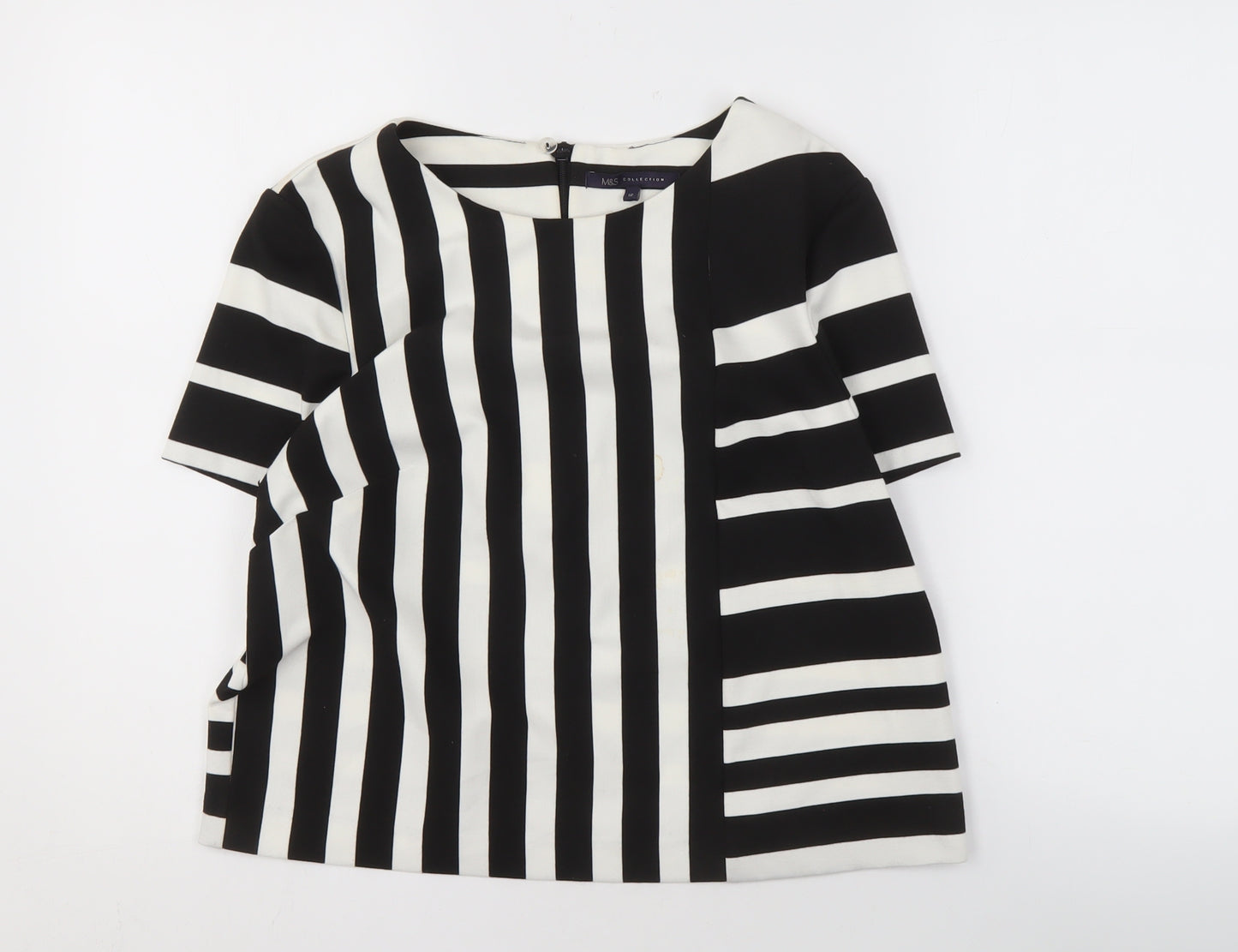 Marks and Spencer Women's Black Stripe Top, Size 12, Boat Neck