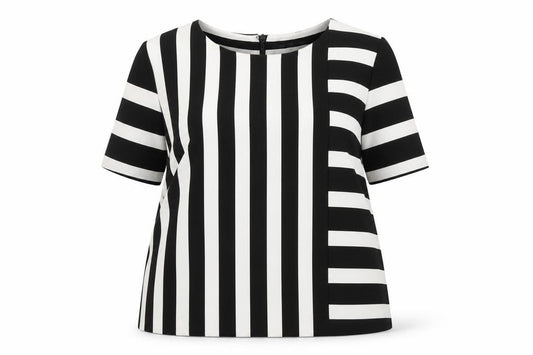 Front view of Marks & Spencer Women's Black Stripe Top, size 12, Boat Neck