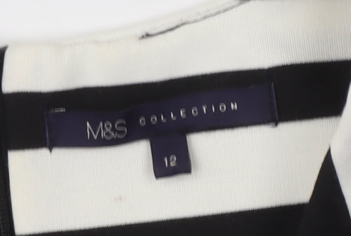 Marks and Spencer Women's Black Stripe Top, Size 12, Boat Neck