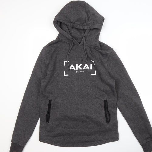 AKAI Men's Grey Hoodie, Size S, Pullover, Logo Design