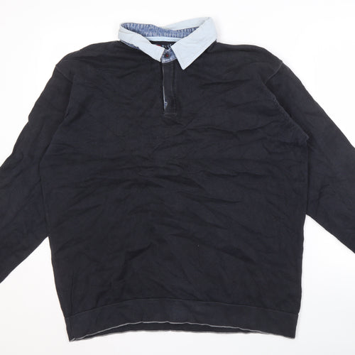 Marks and Spencer Men's Black Henley Jumper XL
