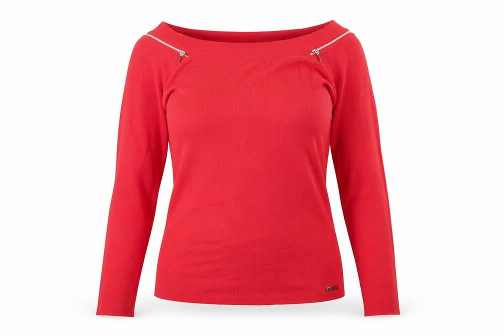 Front view of JOHN Women's Red Long Sleeve Blouse, size L