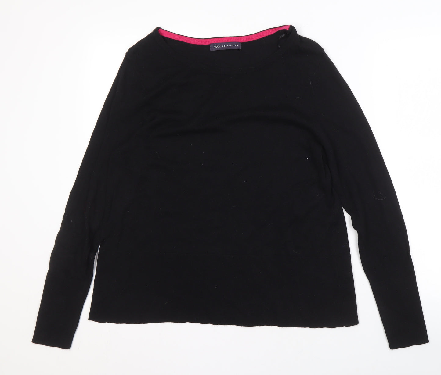 Marks and Spencer Women's Black Boat Neck Jumper - Size 14