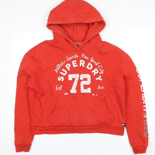 Superdry Women's Red Pullover Hoodie Size S, Logo, Fleece