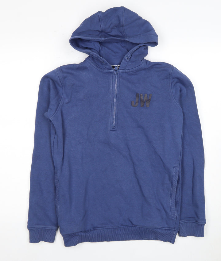 Jack Wills Boys Blue Hoodie, Logo, 12-13 Years, 1/2 Zip, Hooded