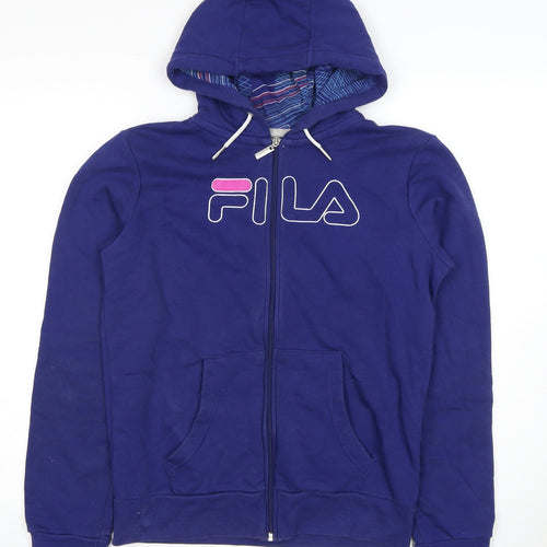 FILA Women's Blue Full Zip Hoodie - L, Logo, Casual