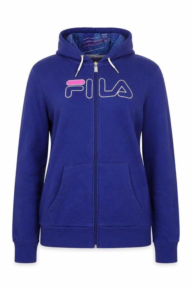 FILA Women's Blue Full Zip Hoodie - L, Logo, Casual