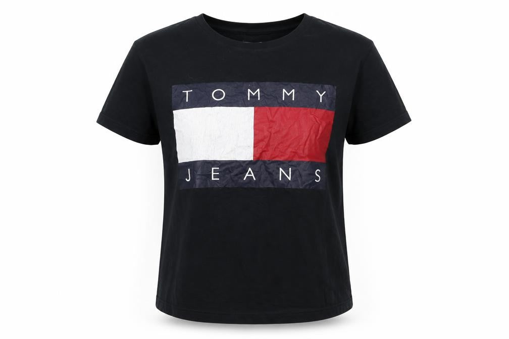 Front view of Tommy Jeans Black unisex medium cotton t-shirt