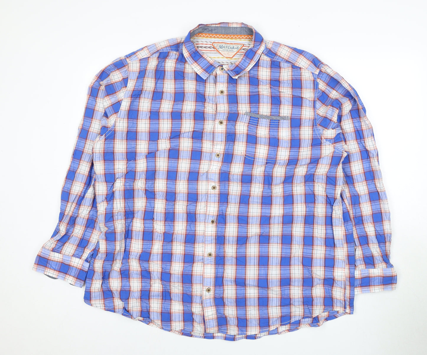 Mantaray Men's Blue Plaid Long Sleeve Shirt 2XL