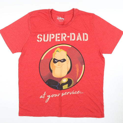 Disney Men's Red Super-Dad T-Shirt Large