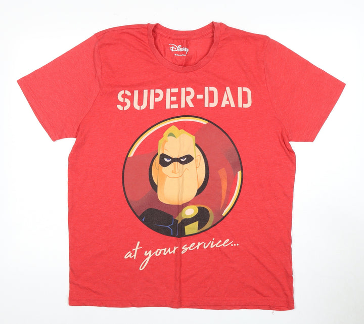 Disney Men's Red Super-Dad T-Shirt Large