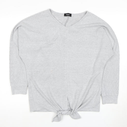 Klass Women's Grey Pullover Jumper, Studded V-Neck, Size M