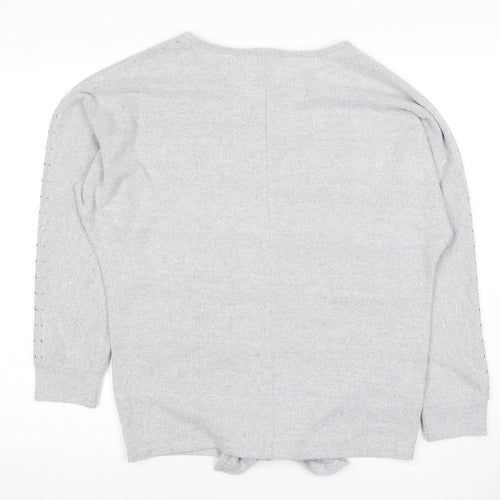 Klass Women's Grey Pullover Jumper, Studded V-Neck, Size M