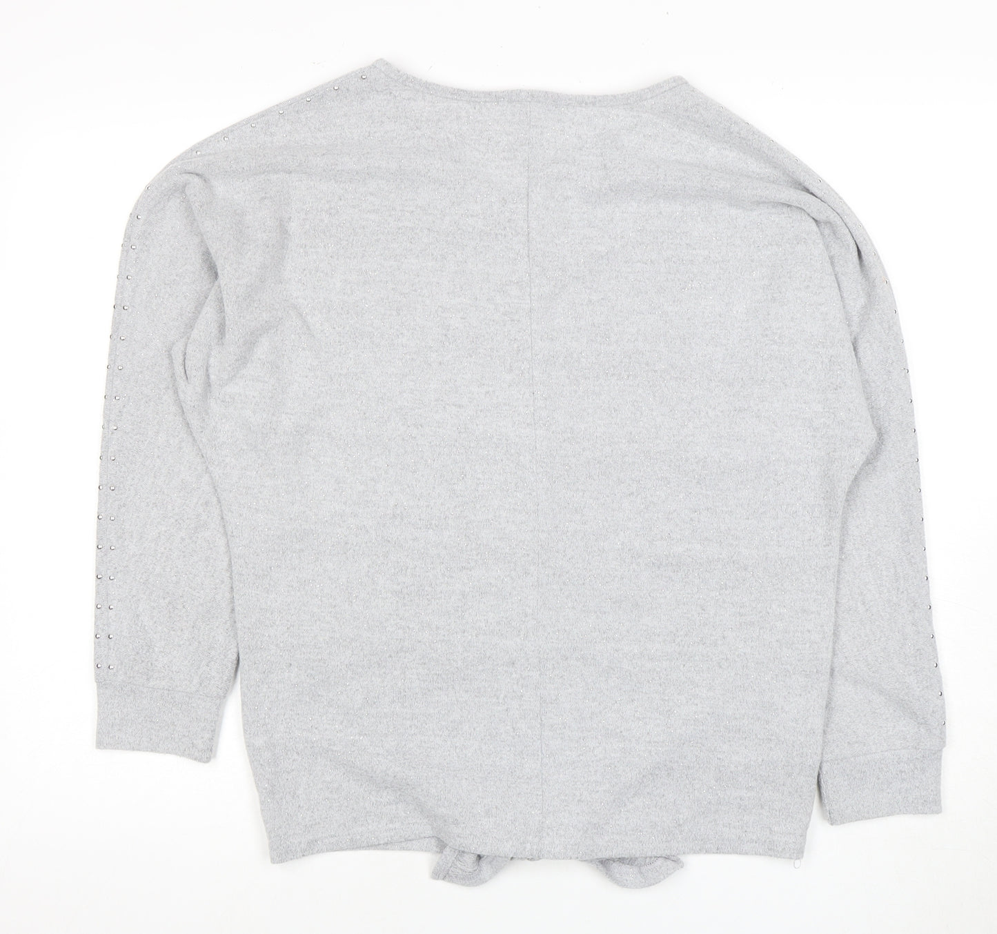 Klass Women's Grey Pullover Jumper, Studded V-Neck, Size M