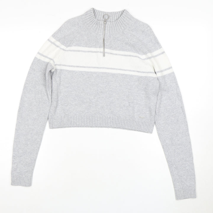 Hollister Women's Grey XS Mock Neck Full Zip Jumper