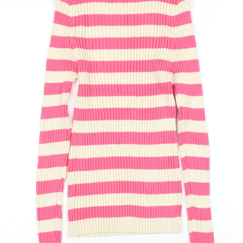 Pieces Women's Pink Beige Striped Pullover Jumper, Size S